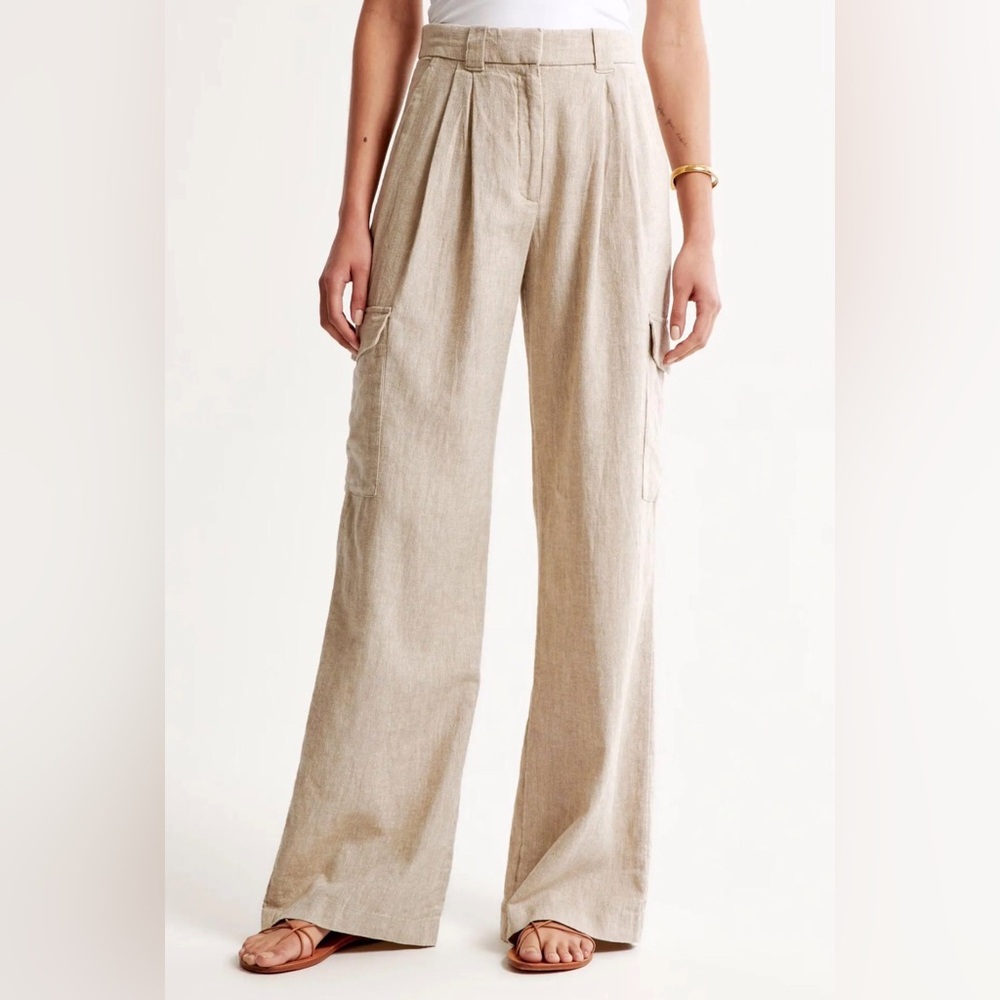 Abercrombie & Fitch - Linen-Blend Wide-Leg Cargo Pant - Size Small Petite